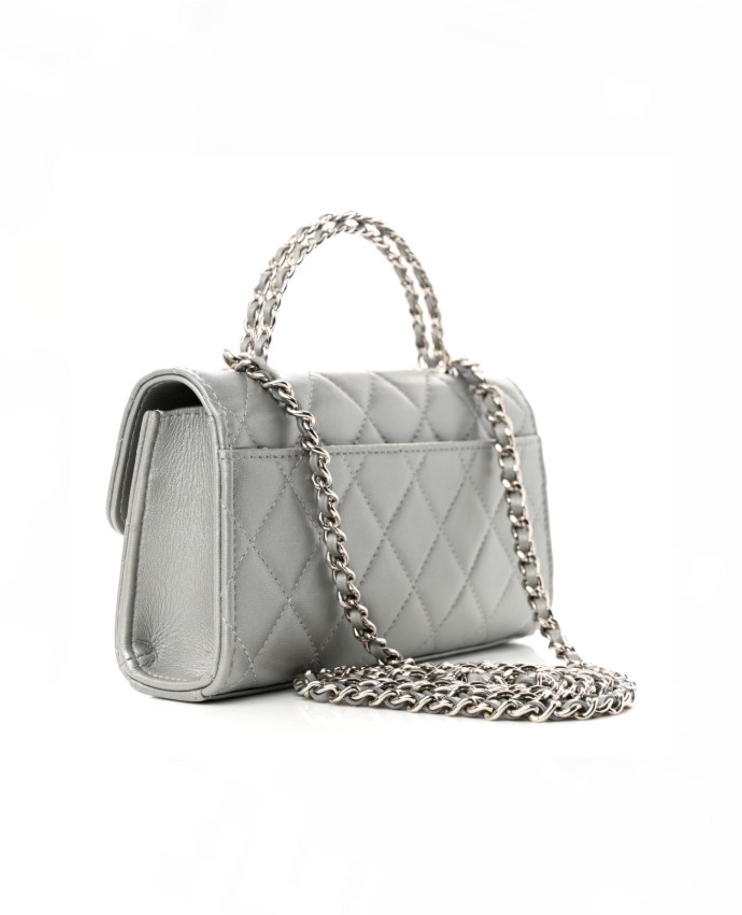 Coco Top Handle Phone Holder With Chain Silver