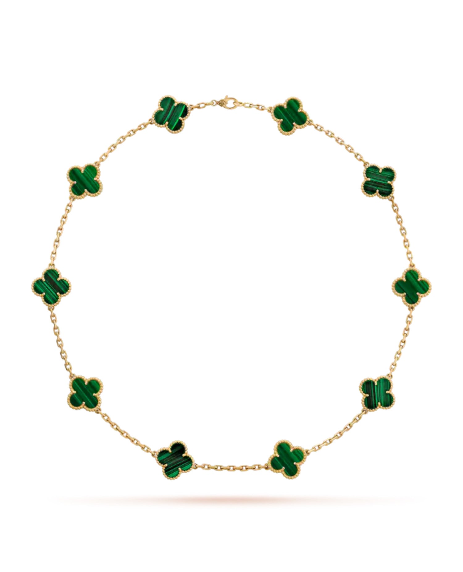 Van Cleef Vintage Alhambra necklace, 10 motifs, yellow gold, Malachite