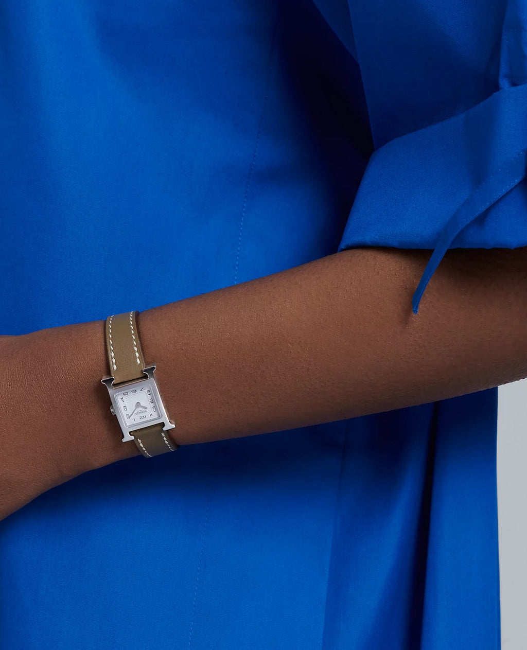 Hermès Heure H watch, Mini model, 21 mm, Silver , Etoup Swift