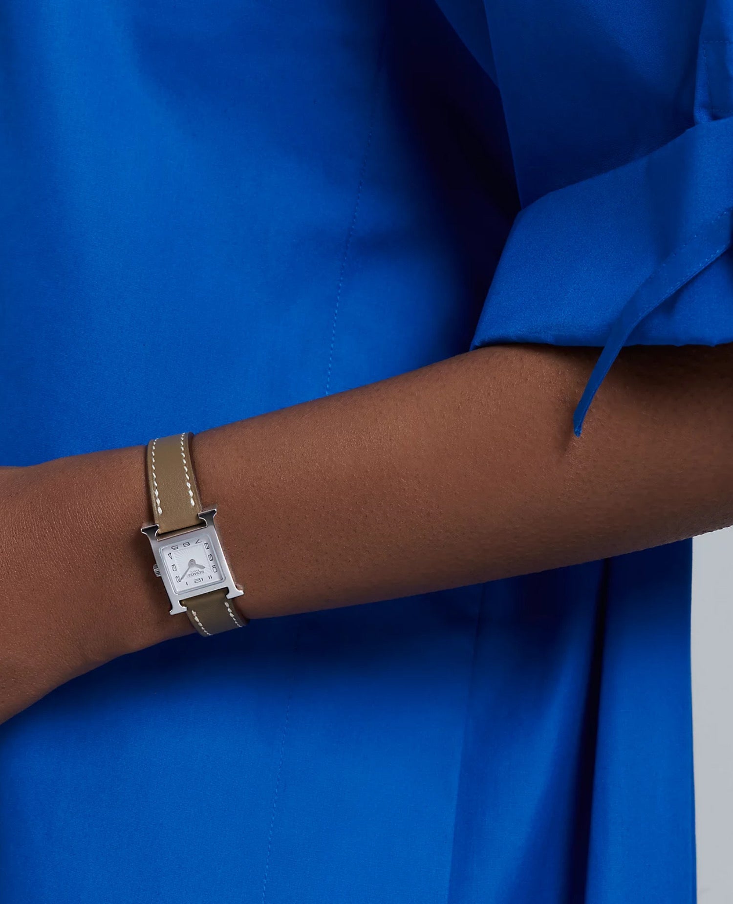 Hermès Heure H watch, Mini model, 21 mm, Silver , Etoup Swift