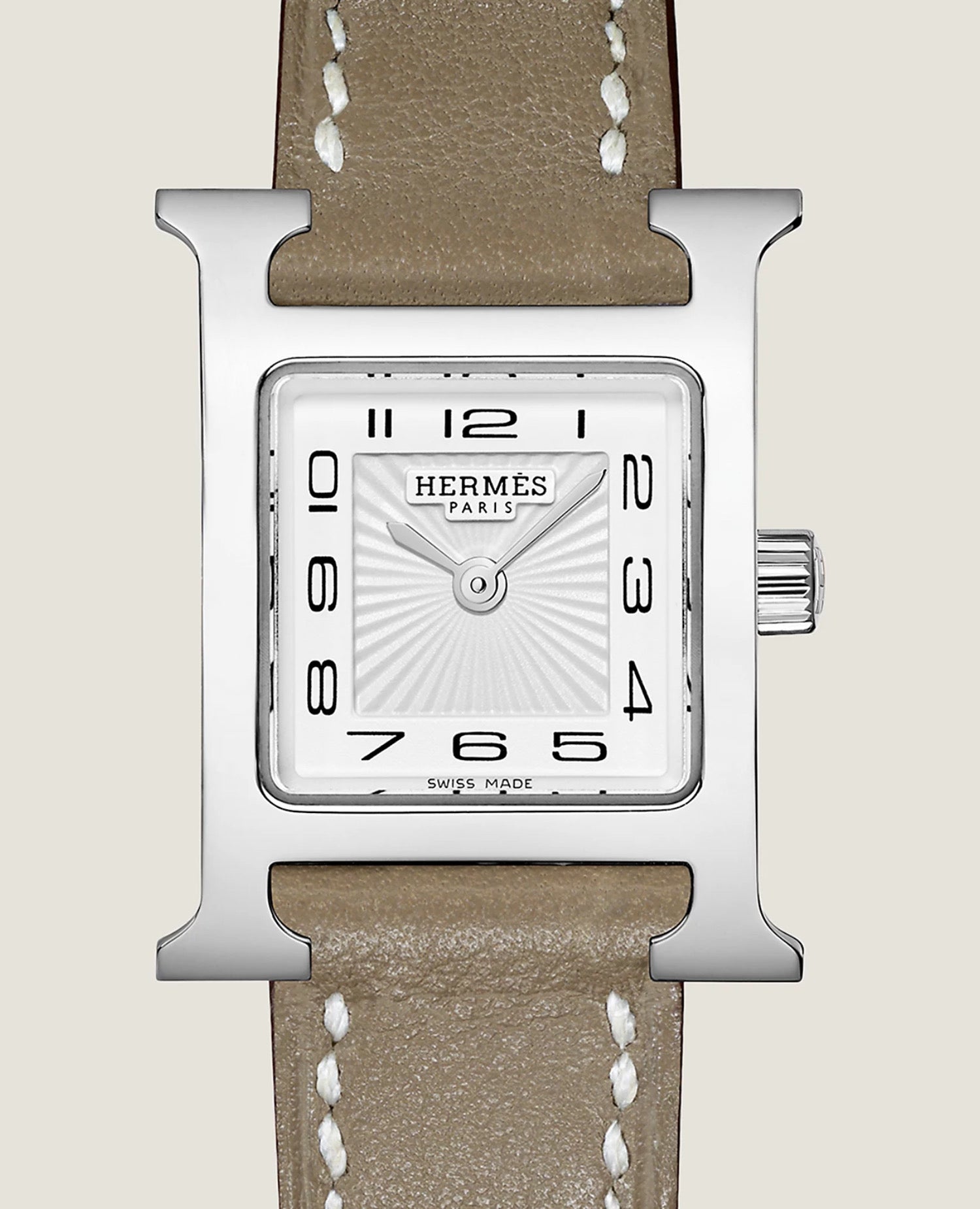 Hermès Heure H watch, Mini model, 21 mm, Silver , Etoup Swift