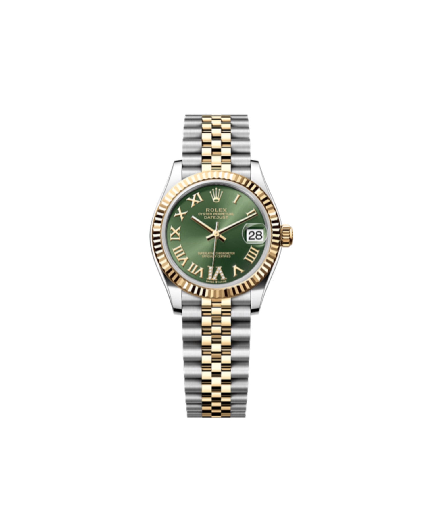 Rolex Lady-Datejust Oyster, 28 mm, Oystersteel and yellow gold, Olive-Green