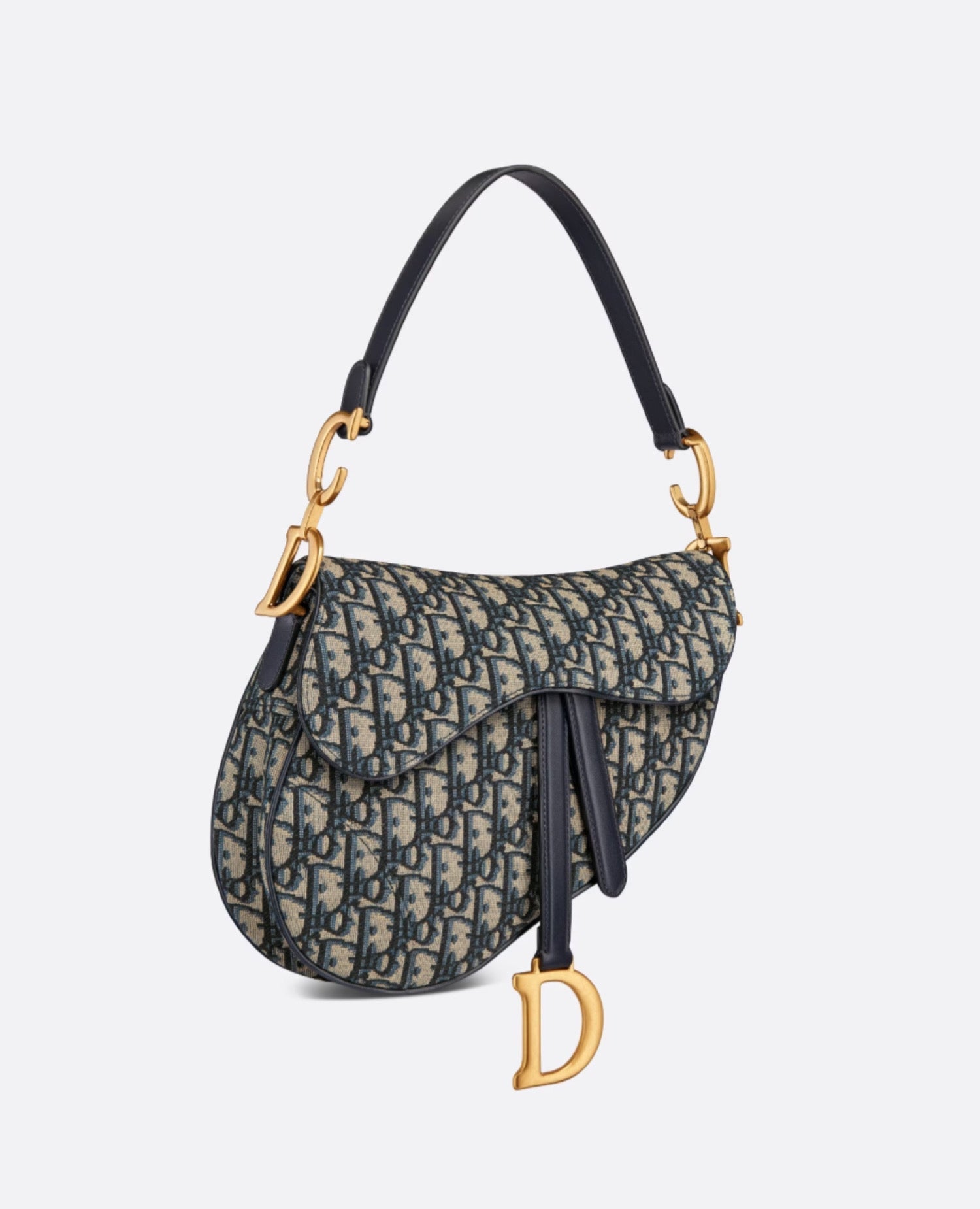 Christian Dior Saddle Bag With Strap Blue Oblique