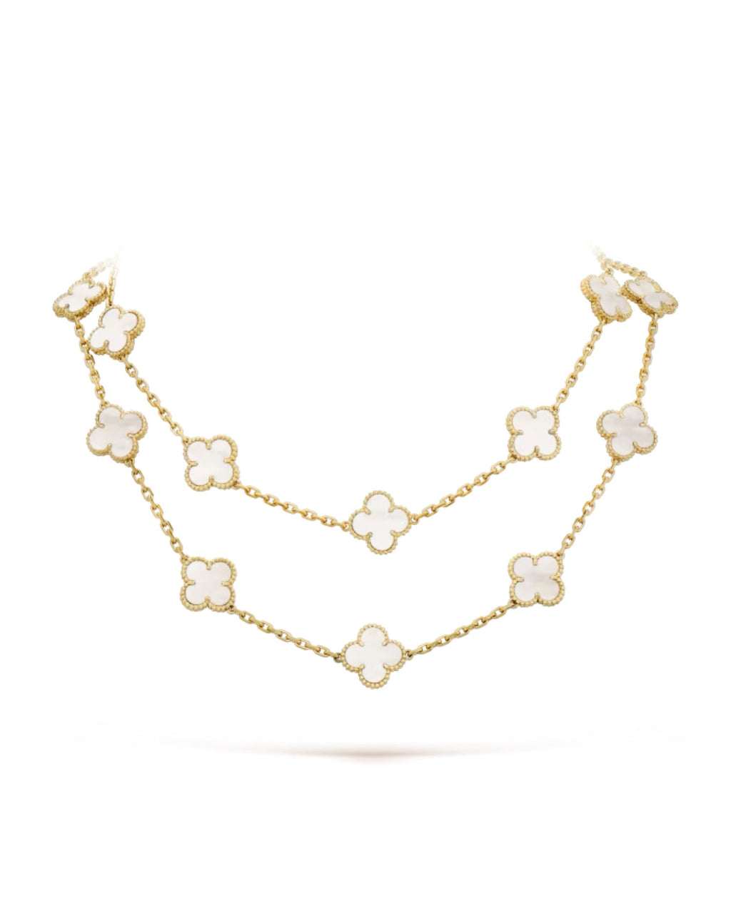 Van Cleef Vintage Alhambra long necklace, 20 motifs, yellow gold, Mother-of-pearl