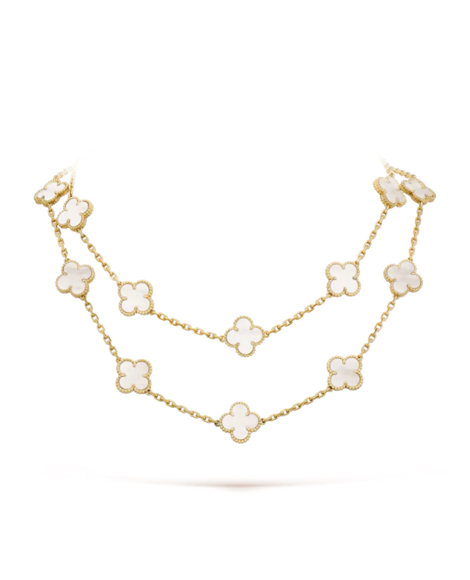 Van Cleef Vintage Alhambra long necklace, 20 motifs, yellow gold, Mother-of-pearl