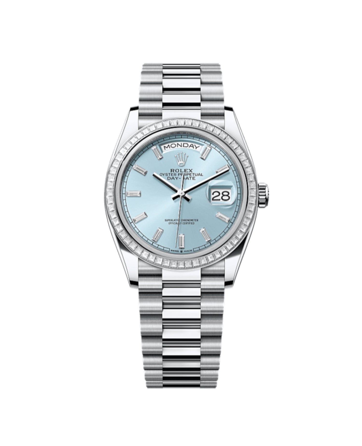 Rolex Day-Date 36 Oyster, 36 mm, platinum and diamonds, Ice-Blue