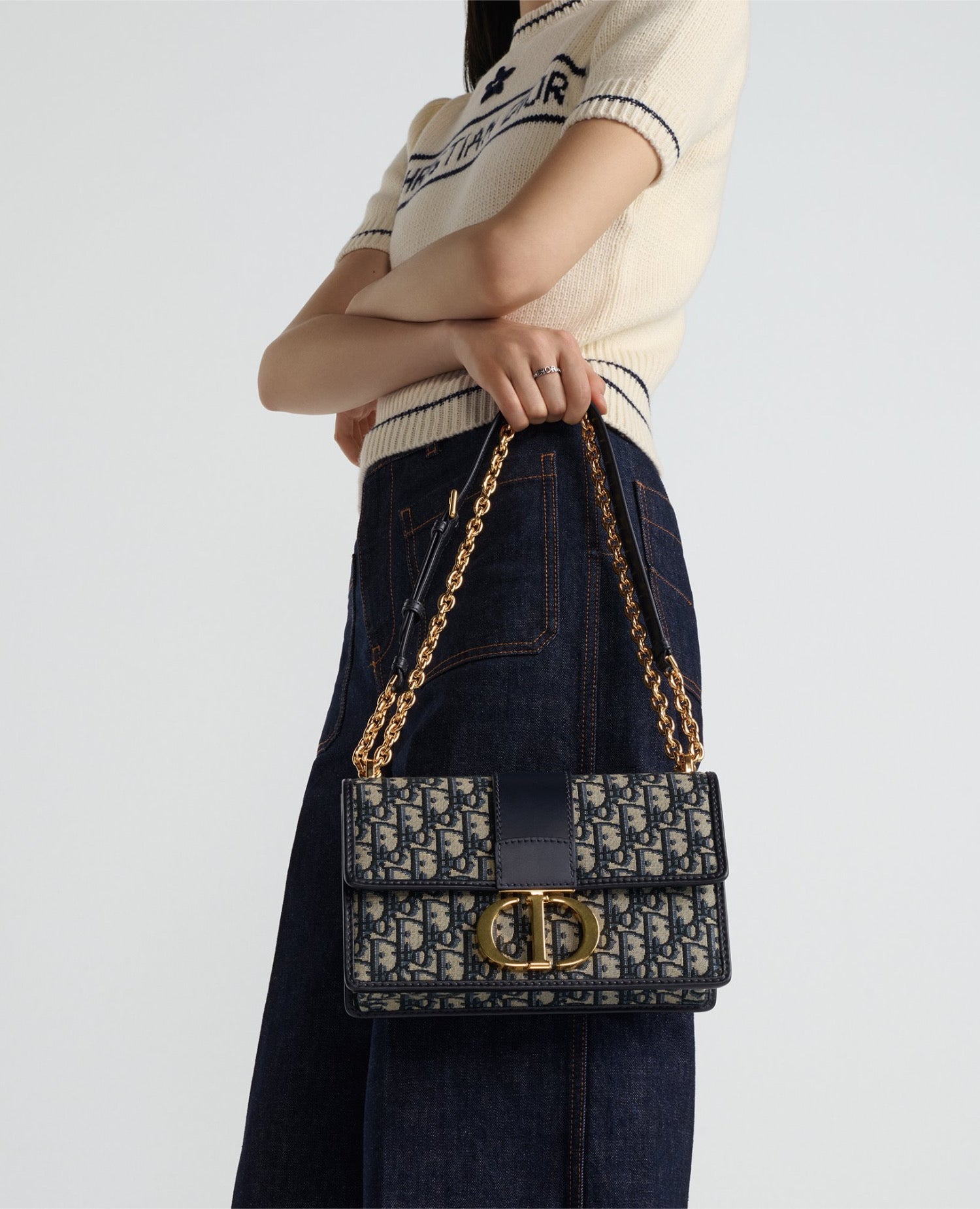 Christian Dior 30 Montaigne Chain Bag Blue Jacquard