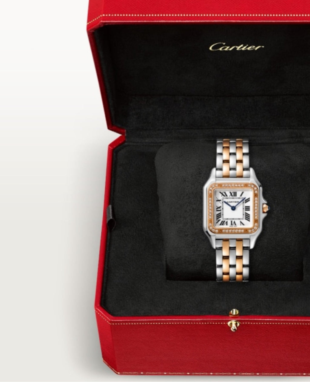 Panthère DE Cartier Watch, Medium Model, Diamonds, Rose Gold/Steel