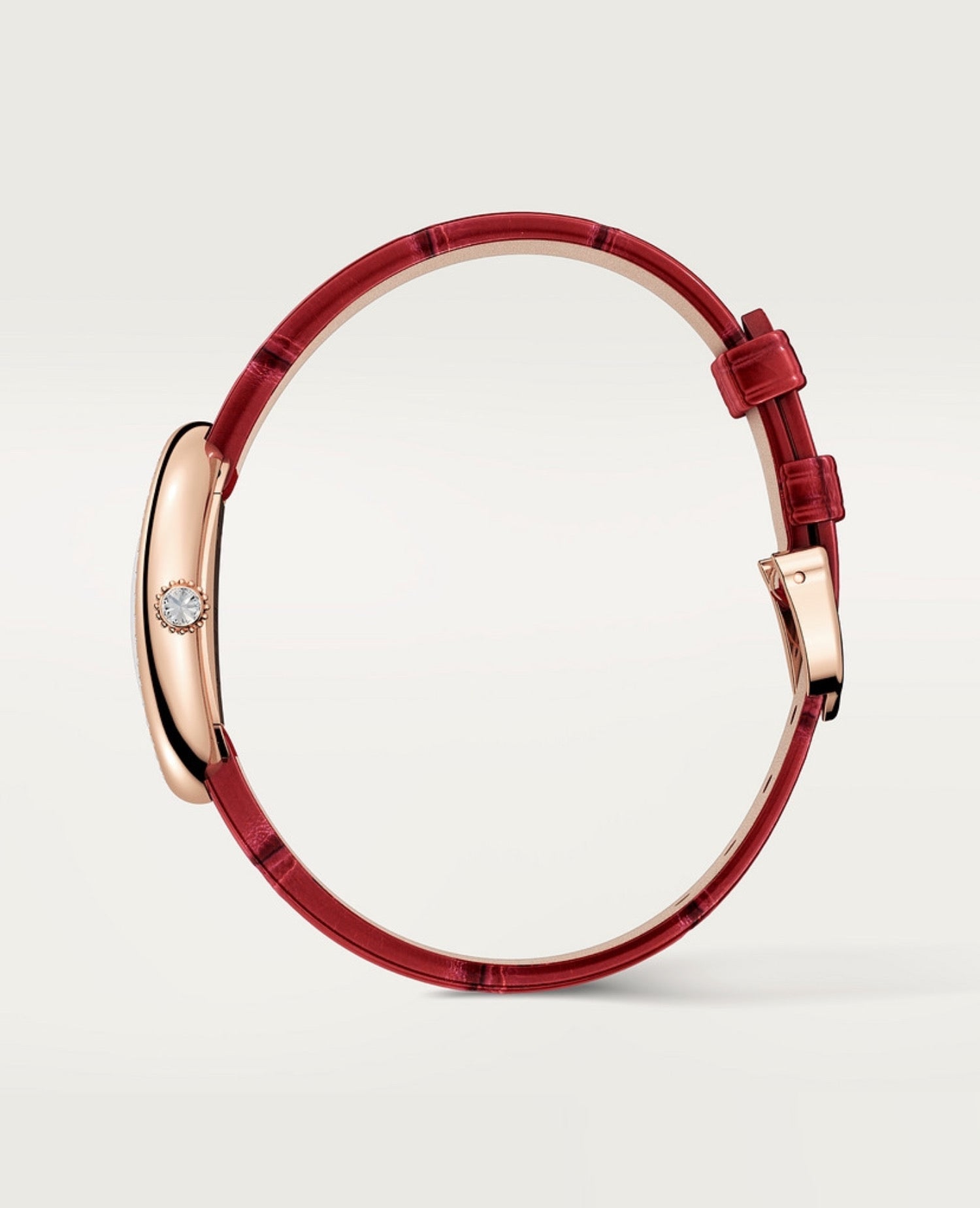 Cartier BAIGNOIRE Watch, Small Model, Diamonds, Red Strap