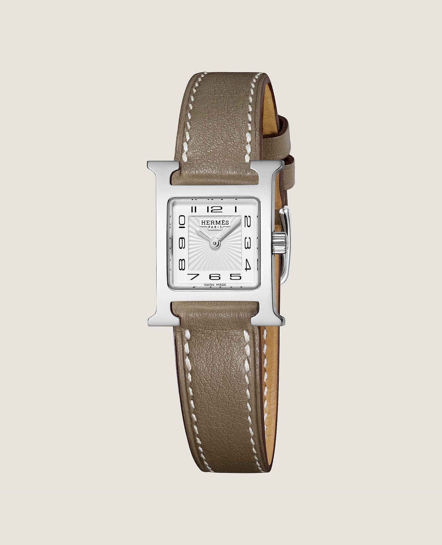 Hermès Heure H watch, Mini model, 21 mm, Silver , Etoup Swift