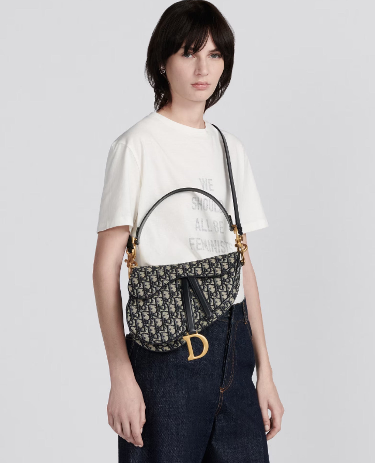 Christian Dior Saddle Bag With Strap Blue Oblique