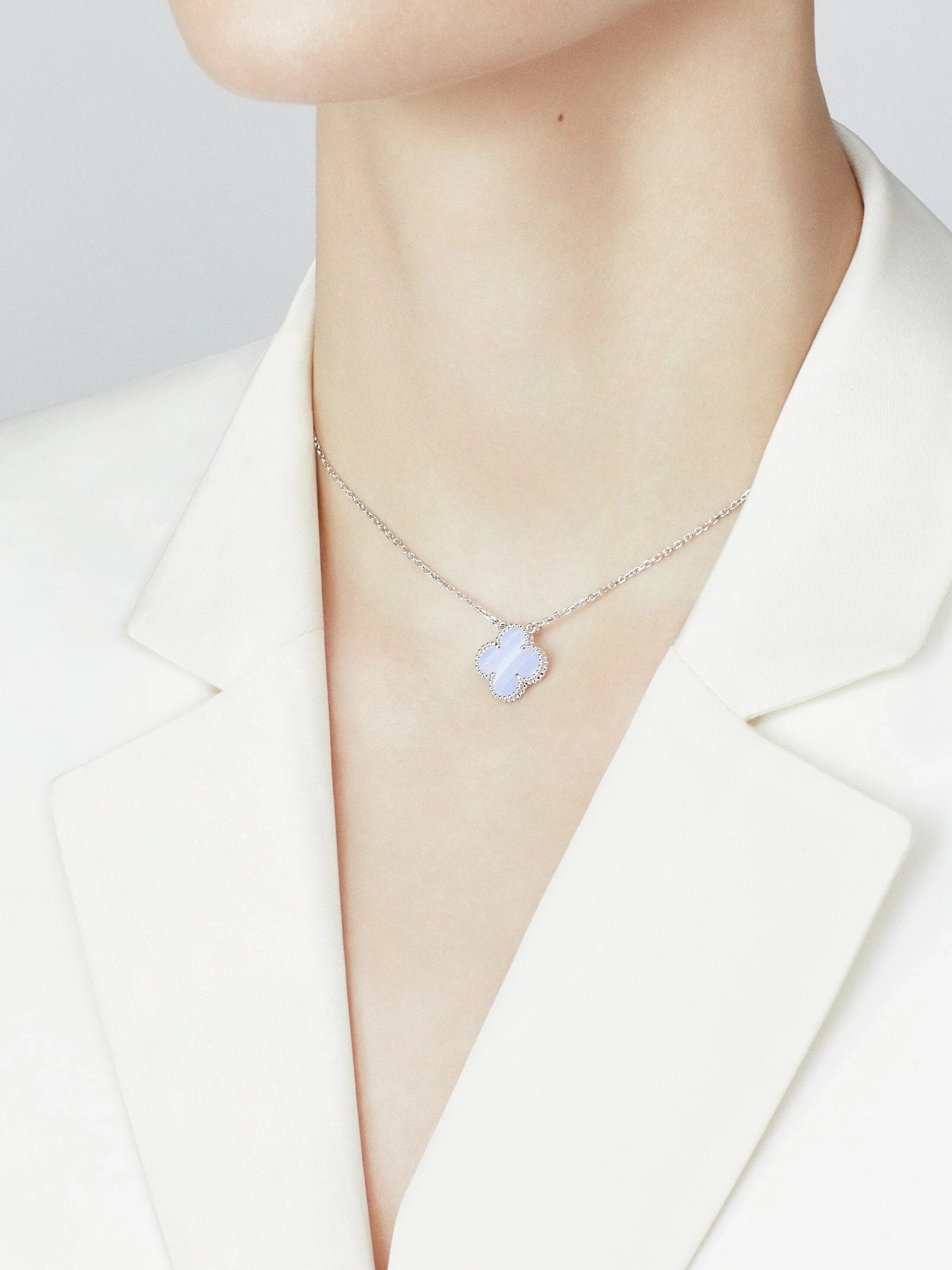 Van Cleef Vintage Alhambra pendant, white gold, Chalcedony
