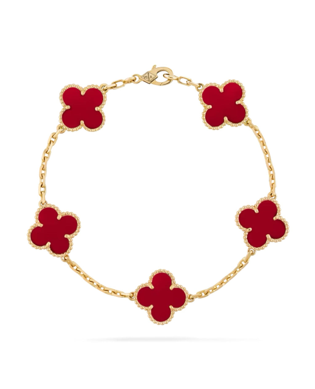 Van Cleef Vintage Alhambra bracelet, 5 motifs, yellow gold, Carnelian