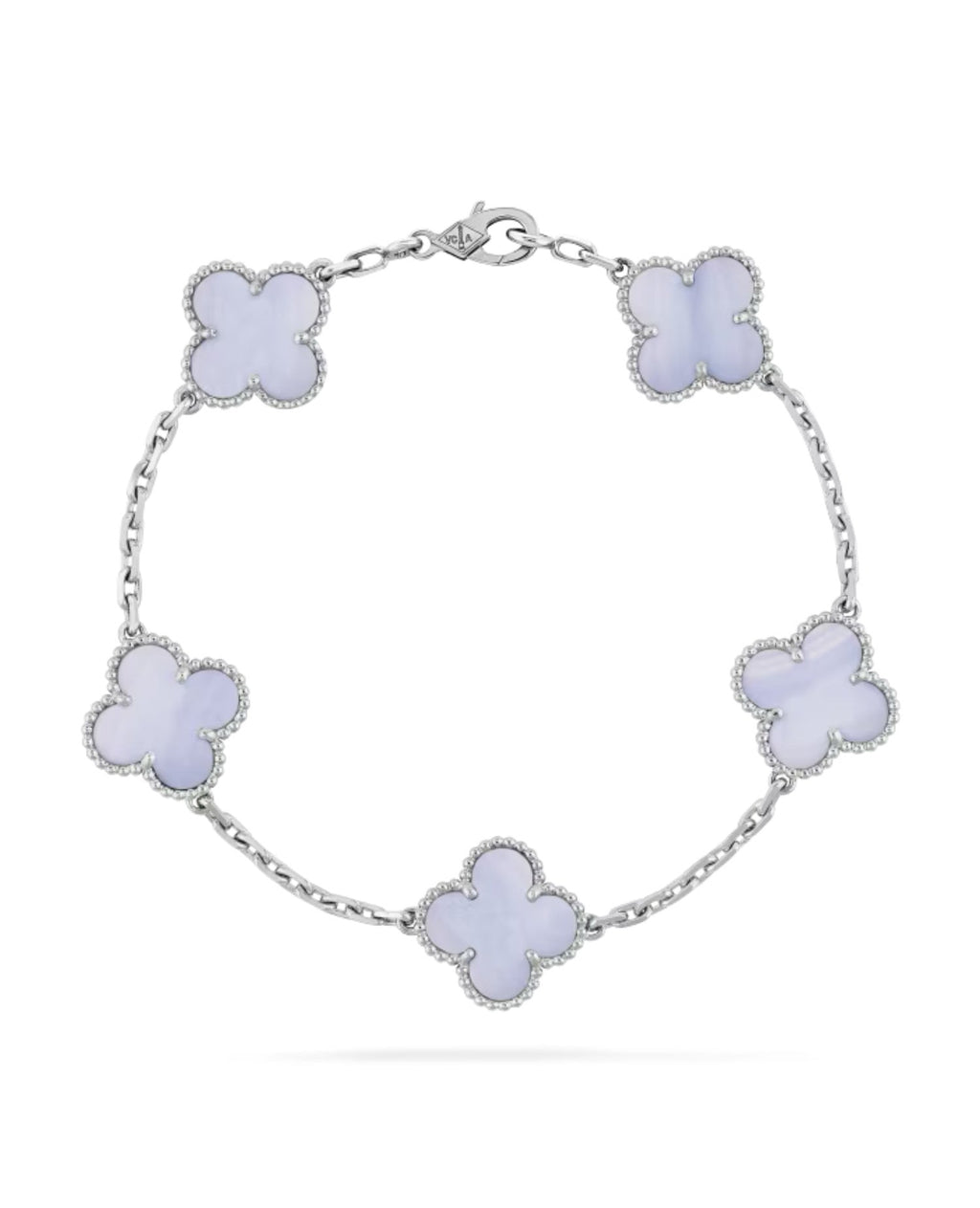 Van Cleef Vintage Alhambra bracelet, 5 motifs, white gold, Chalcedony