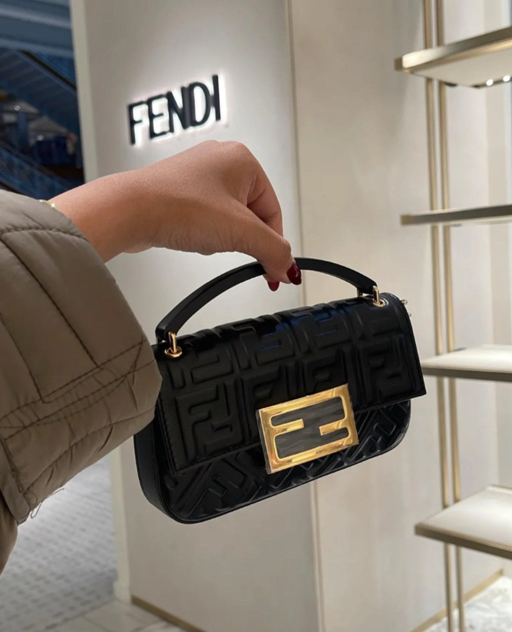Fendi Baguette Phone Black Leather Pouch