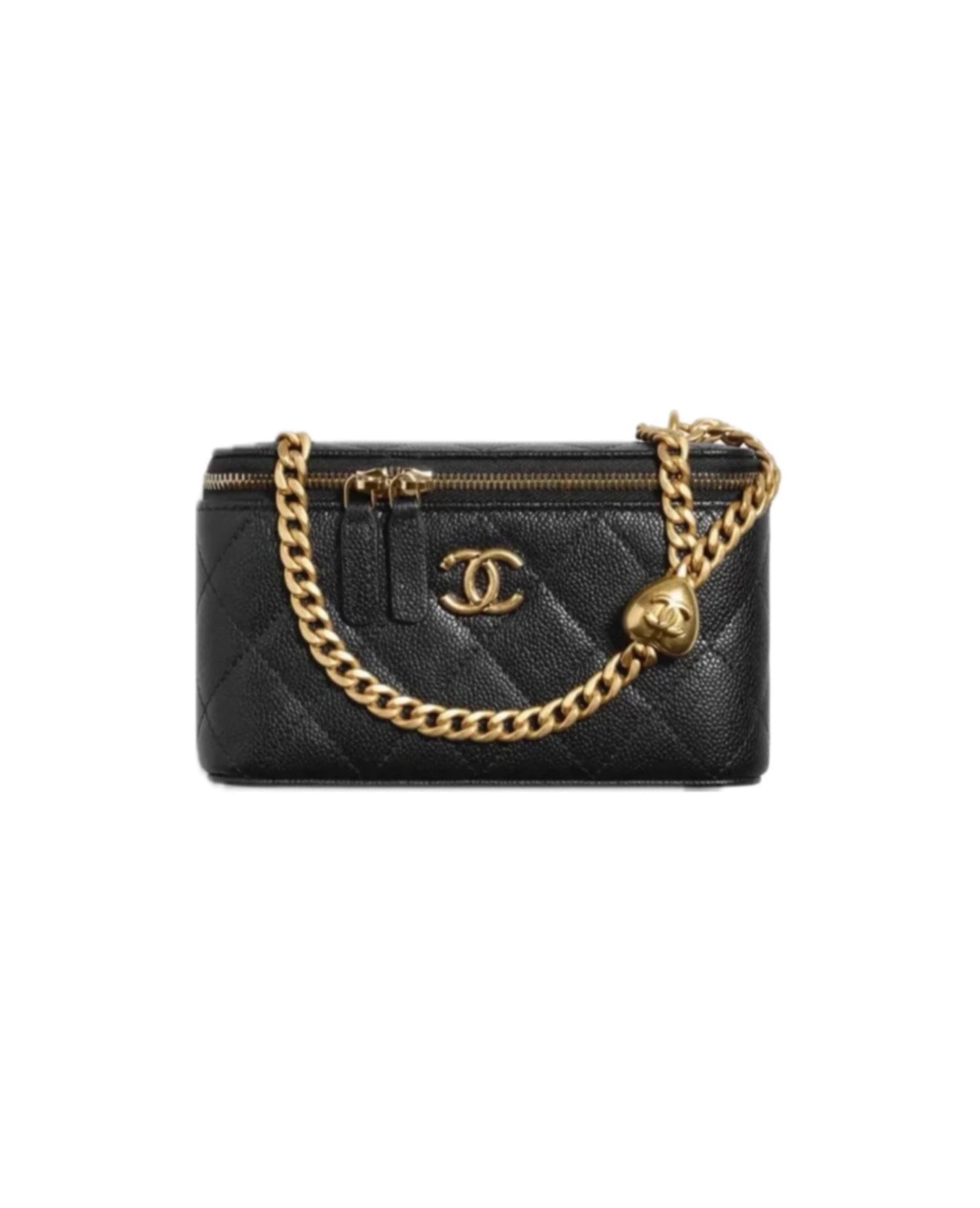 Coco Caviar Quilted Sweetheart Vanity Bag