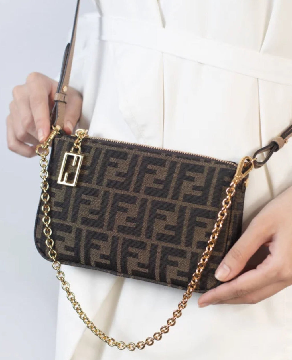 Fendi Baguette Pouch Brown jacquard FF fabric