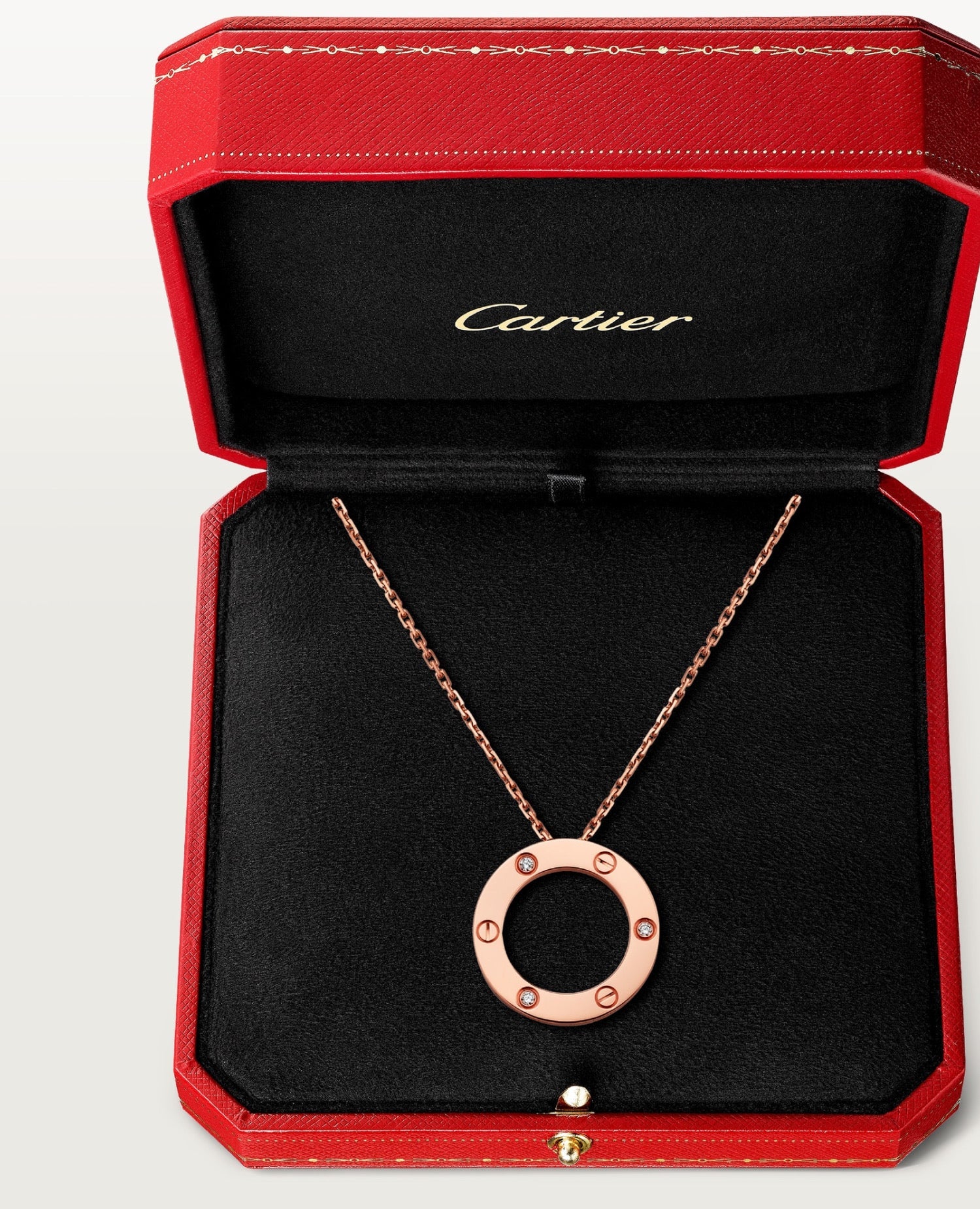 Cartier Love Rose Gold Necklace, 3 Diamonds, Rose Gold