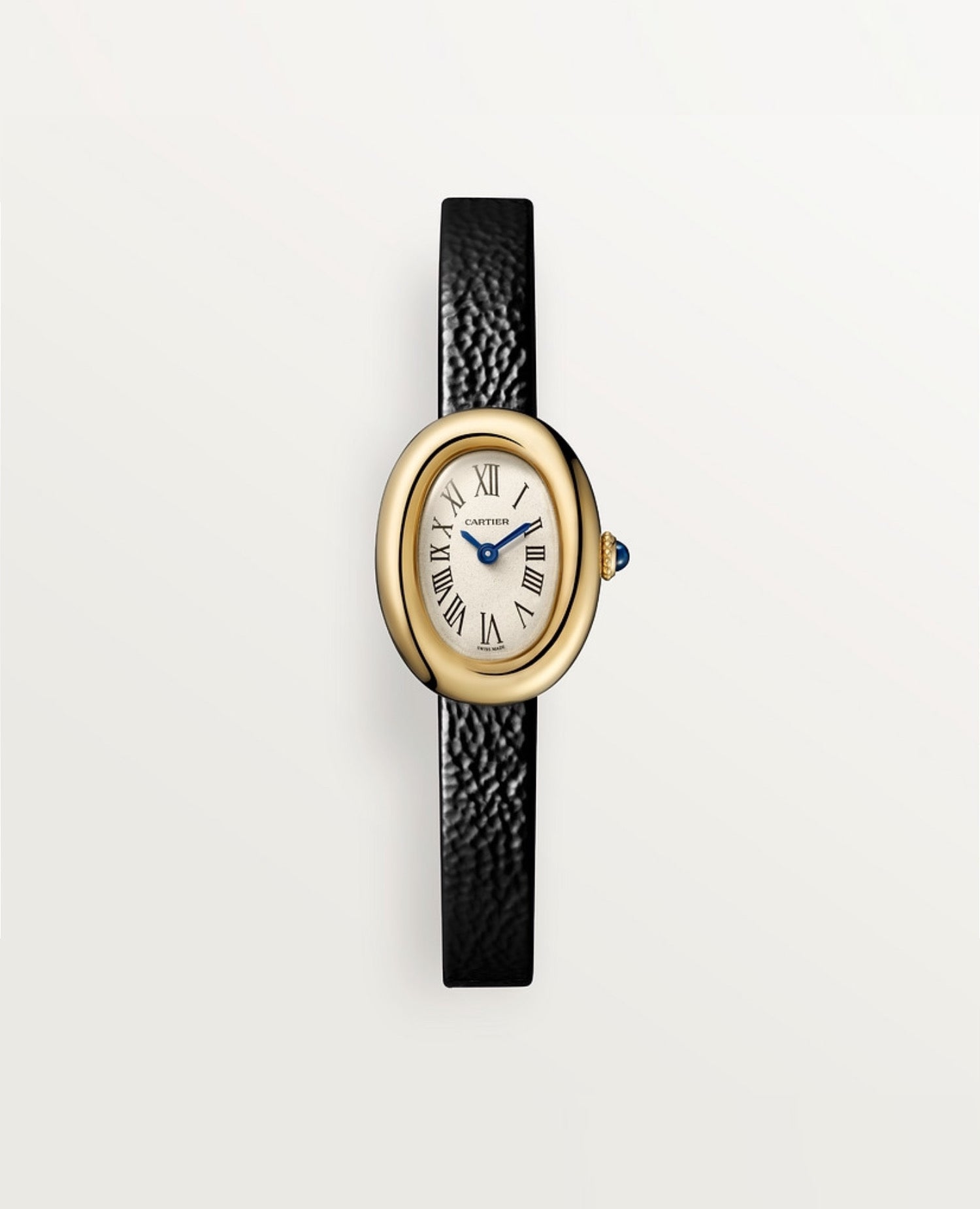 Cartier BAIGNOIRE Watch, Mini Model, Black Strap