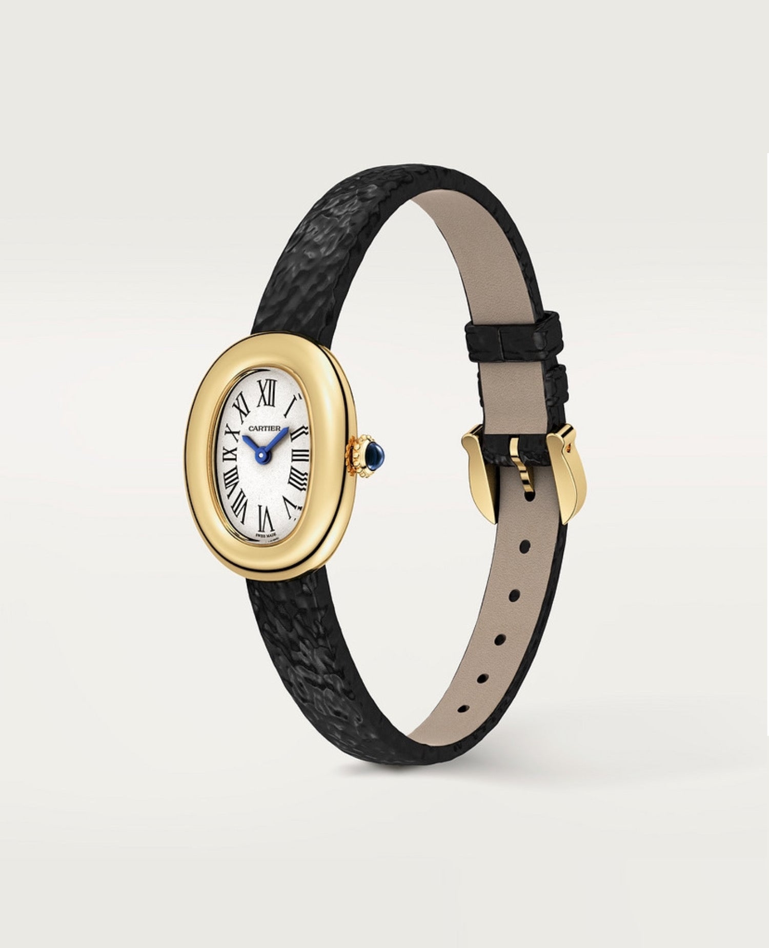 Cartier BAIGNOIRE Watch, Mini Model, Black Strap