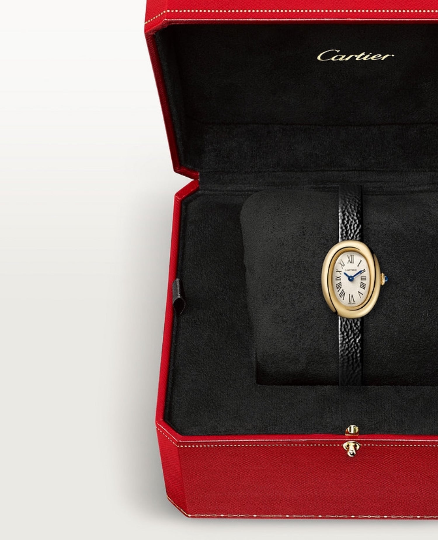 Cartier BAIGNOIRE Watch, Mini Model, Black Strap
