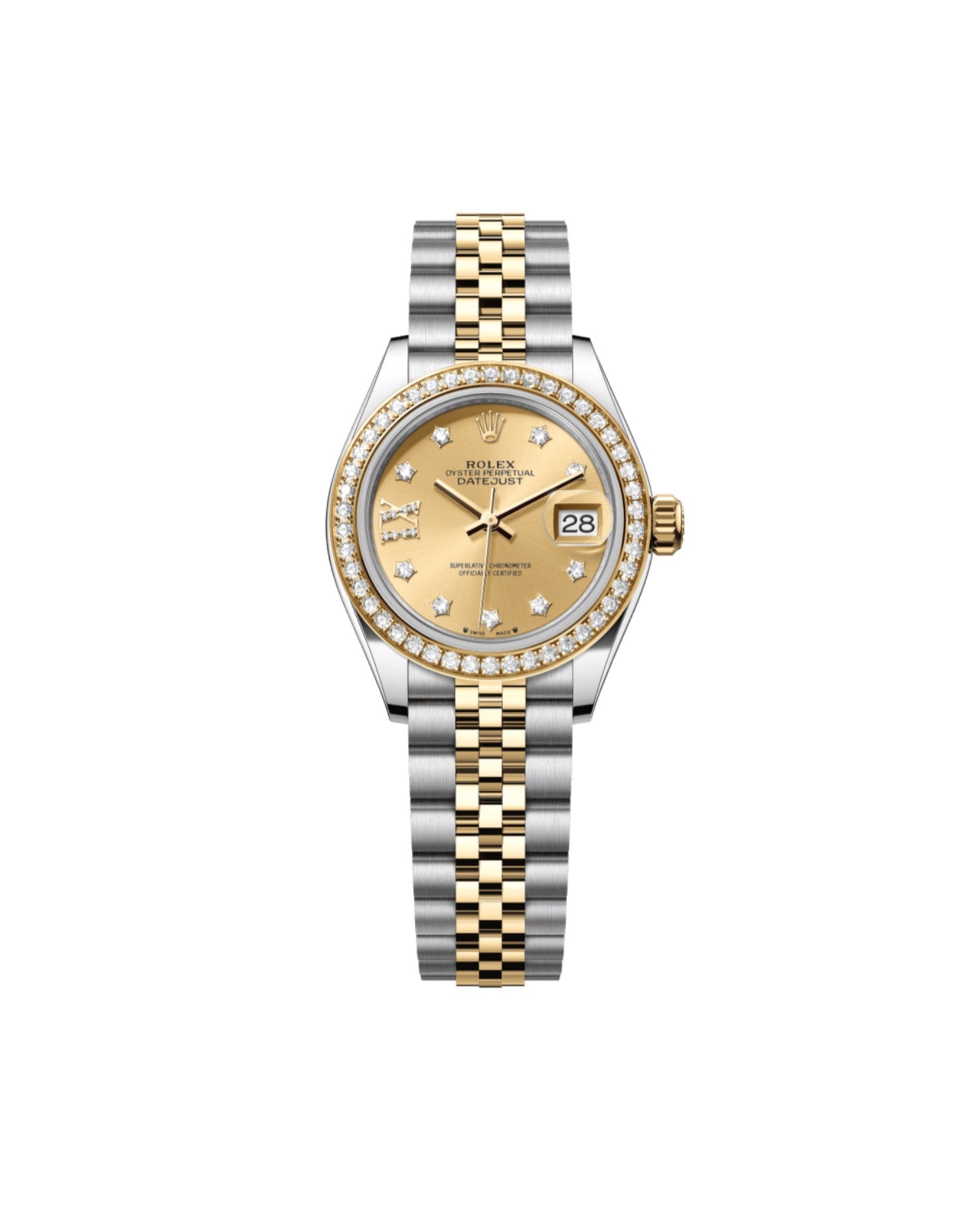 Rolex Lady-Datejust Oyster, 28 mm, Oystersteel, yellow gold and diamonds, Champagne
