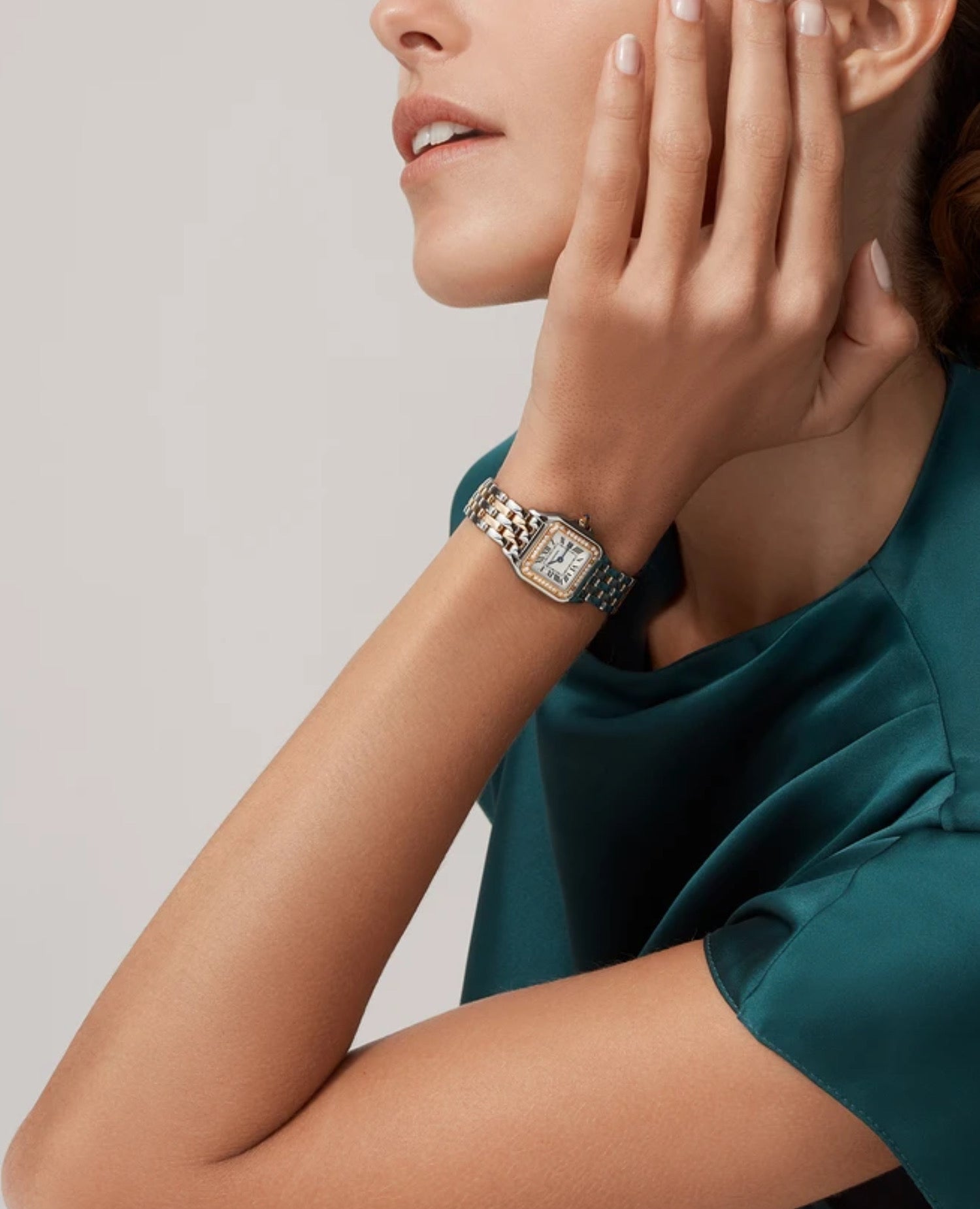 Panthère DE Cartier Watch, Small Model, Diamonds, Rose Gold/Steel