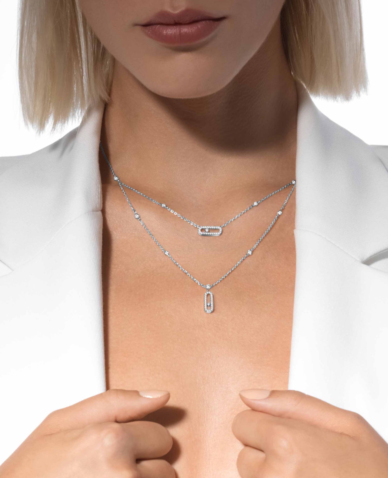 Messika Move Uno 2 Rows Pavé Necklace Silver