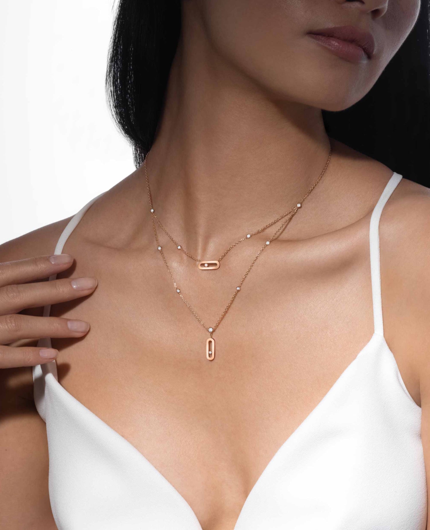 Messika Move Uno 2 Rows Necklace Pink Gold