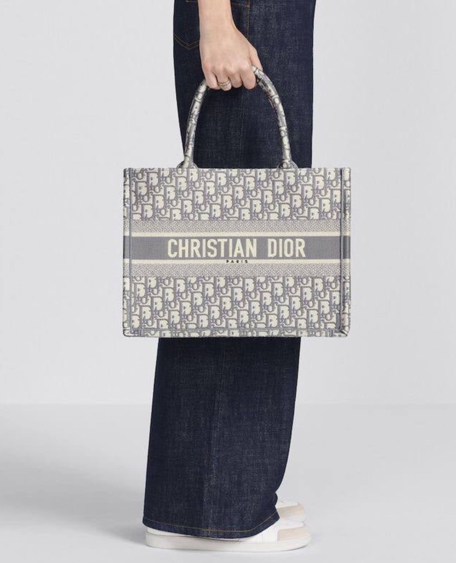 Christian Dior Medium Book Tote Bag Gray Motif